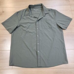 MAELREG Shirt Mens XL Green Solid Performance Button Up Stretch Short Sleeve